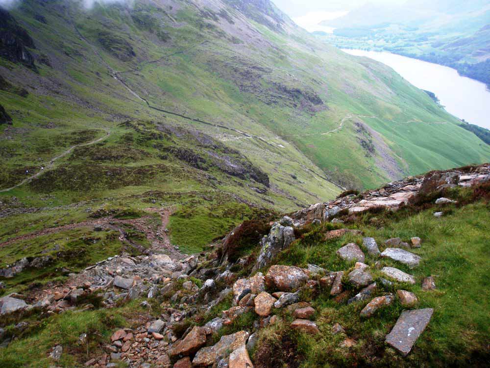 Looking back down the path to Haystacks